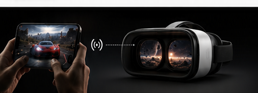 Controller phone wirelessly connected to an immersive PlayerCast VR viewing experience